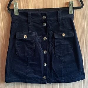 Unique Vintage Navy Button-Front Skirt